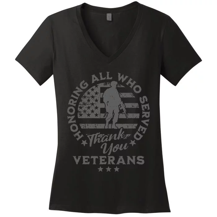 Honoring All Who Served Thank You Veterans Day American Flag Women's V-Neck T-Shirt