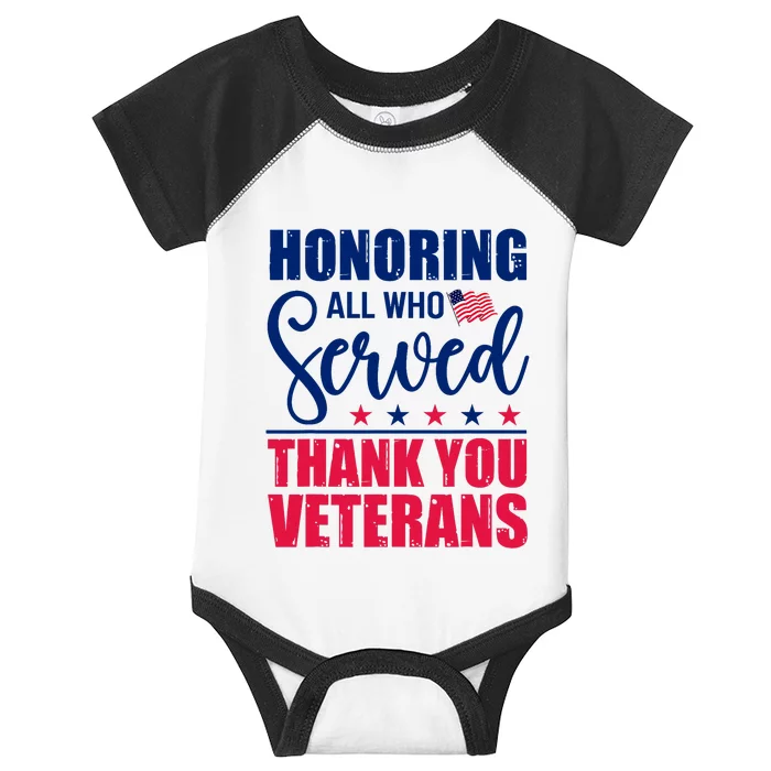 Honoring All Who Served Thank You Veterans Day American Flag Infant Baby Jersey Bodysuit