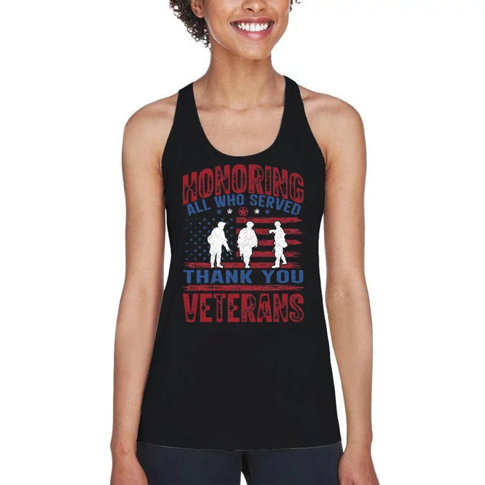 Honoring All Who Served Thank You Veterans Day American Flag Women's Racerback Tank