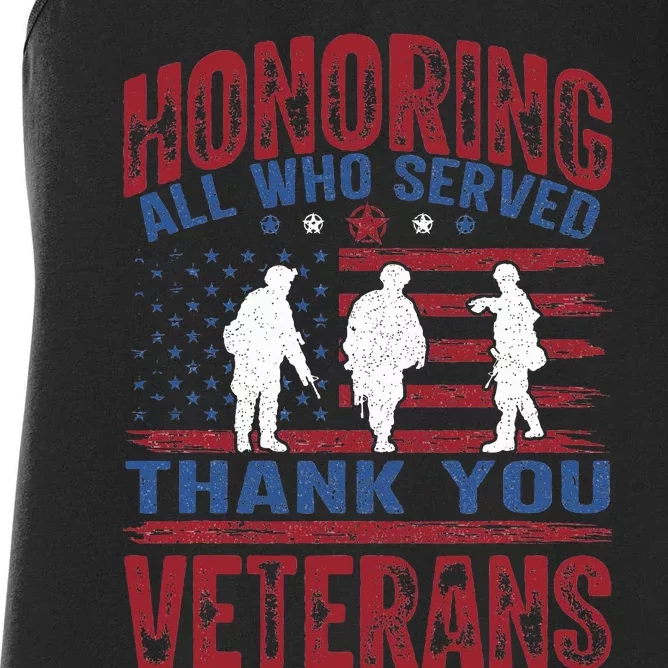 Honoring All Who Served Thank You Veterans Day American Flag Women's Racerback Tank