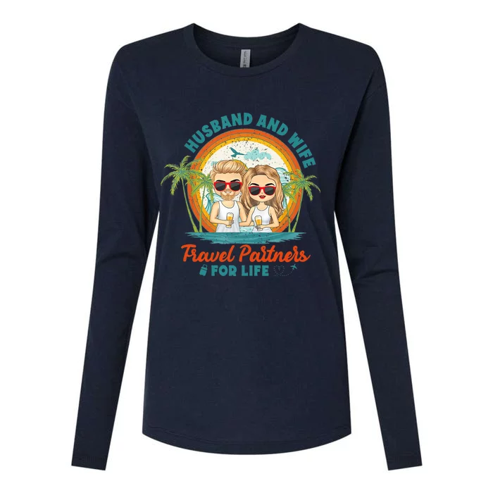 Husband And Wife Travel Partners For Life Retro SummerBeach Womens Cotton Relaxed Long Sleeve T-Shirt