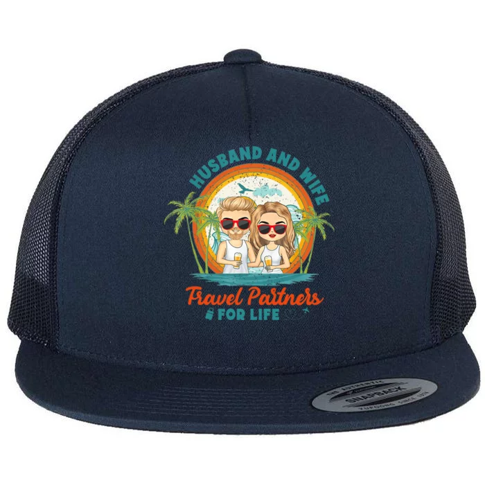 Husband And Wife Travel Partners For Life Retro SummerBeach Flat Bill Trucker Hat