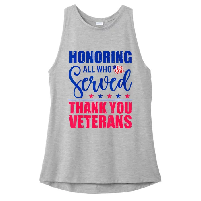 Honoring All Who Served Thank You Veterans Day American Flag Ladies Tri-Blend Wicking Tank