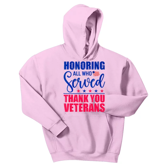 Honoring All Who Served Thank You Veterans Day American Flag Kids Hoodie