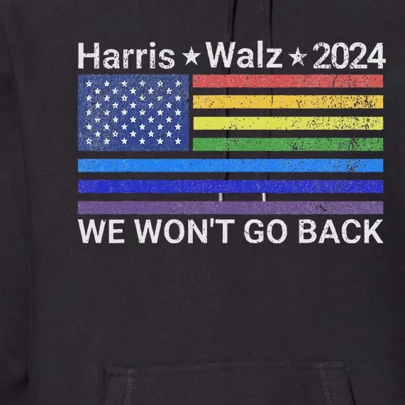 Harris And Walz President 2024 Pride Flag WonT Go Back Premium Hoodie