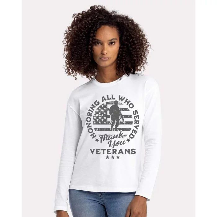 Honoring All Who Served Thank You Veterans Day American Flag Womens Cotton Relaxed Long Sleeve T-Shirt