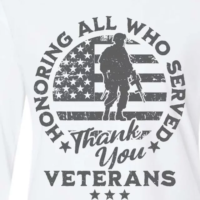 Honoring All Who Served Thank You Veterans Day American Flag Womens Cotton Relaxed Long Sleeve T-Shirt