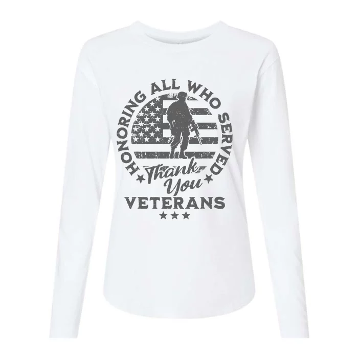 Honoring All Who Served Thank You Veterans Day American Flag Womens Cotton Relaxed Long Sleeve T-Shirt