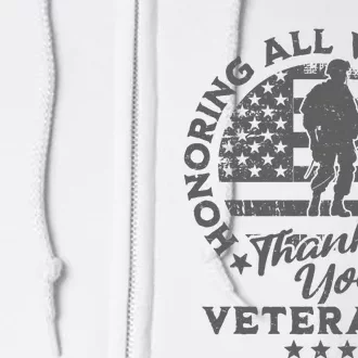 Honoring All Who Served Thank You Veterans Day American Flag Full Zip Hoodie