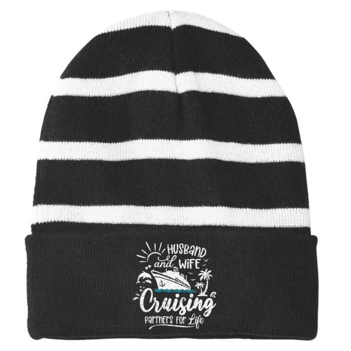 Husband and Wife Cruising Partners For Life Perfect Vacation Striped Beanie with Solid Band