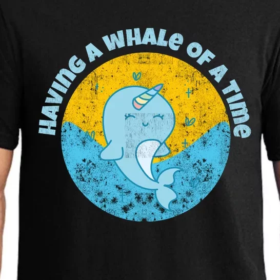 Having A Whale Of A Time Cute Kawaii Narwhal For Whale Lovers Happy Slogans Pajama Set