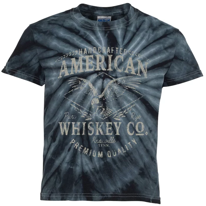 Handcrafted American Whiskey Eagle Vintage Kids Tie-Dye T-Shirt