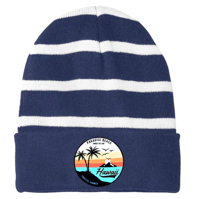 Hawaii Paradise Beach Striped Beanie with Solid Band