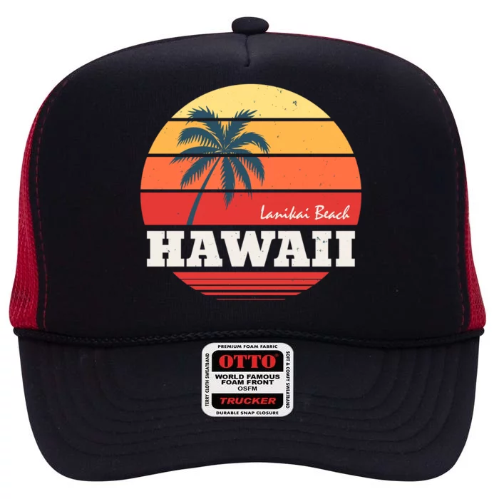 Hawaii Retro Circle High Crown Mesh Trucker Hat