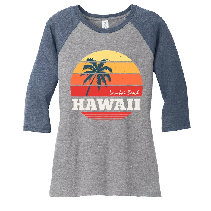 Hawaii Retro Circle Women's Tri-Blend 3/4-Sleeve Raglan Shirt