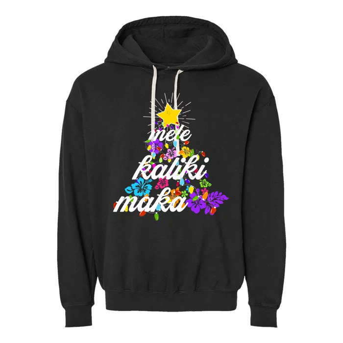 Hawaiian Mele Kaliki Maka Christmas Tree Garment-Dyed Fleece Hoodie