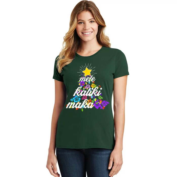 Hawaiian Mele Kaliki Maka Christmas Tree Women's T-Shirt