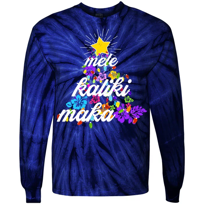 Hawaiian Mele Kaliki Maka Christmas Tree Tie-Dye Long Sleeve Shirt