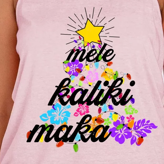 Hawaiian Mele Kaliki Maka Christmas Tree Women's Knotted Racerback Tank