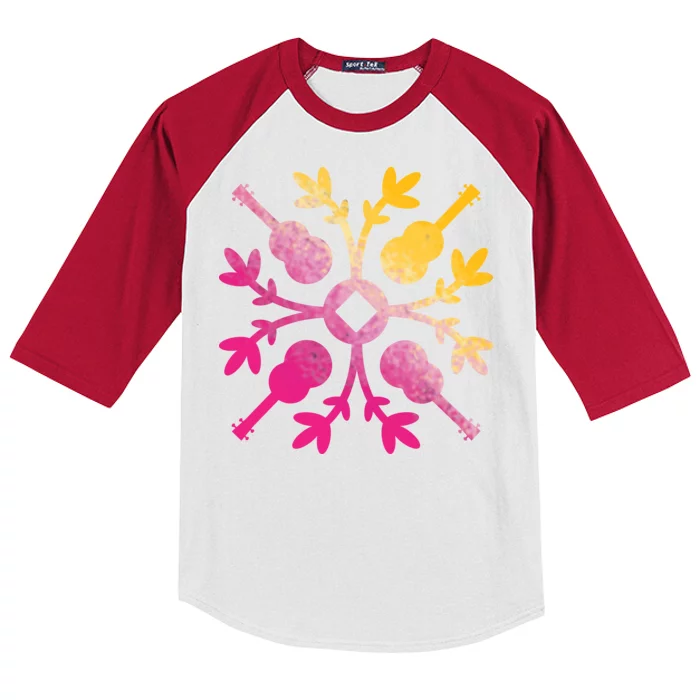 Hawaiian Mele Music Quilt Tribal Tattoo Ukulele Kids Colorblock Raglan Jersey