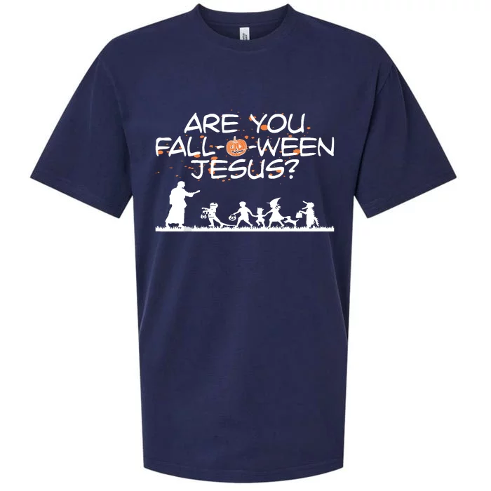 Halloween Are You Falloween Jesus Sueded Cloud Jersey T-Shirt