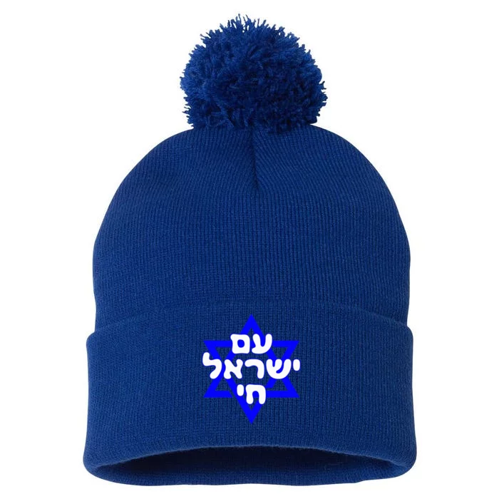 Hebrew Am Yisrael Chai Israel Magen David Pom Pom 12in Knit Beanie