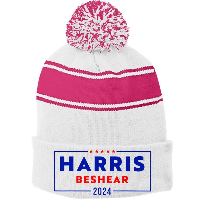 Harris Beshear 2024 Kamala Harris Andy Beshear 2024 Stripe Pom Pom Beanie