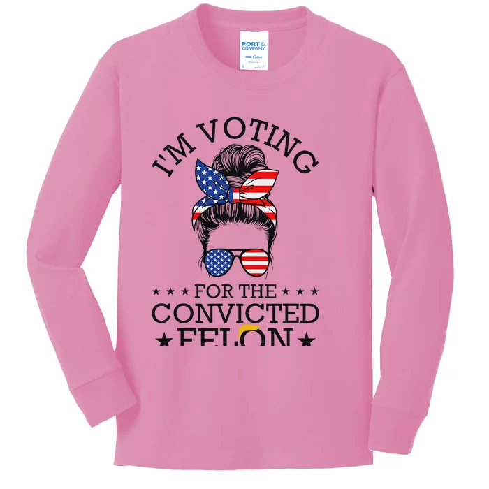 Hootie & Blowfish 2024 Summer Camp Designmessy Bun Convicted Felon Voting Humor Kids Long Sleeve Shirt