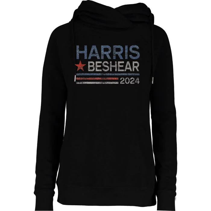 Harris Beshear 2024 Retro Stripe Voters Democrat Candidate Womens Funnel Neck Pullover Hood