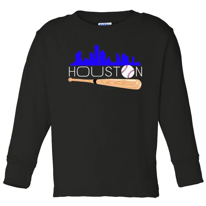 Houston Baseball Astro Font For Hometown Baseball Fan Long Sleeve Toddler Long Sleeve Shirt