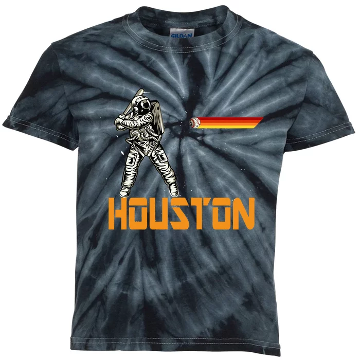 Houston Baseball A Space City Baseball And Vintage Astronaut Kids Tie-Dye T-Shirt