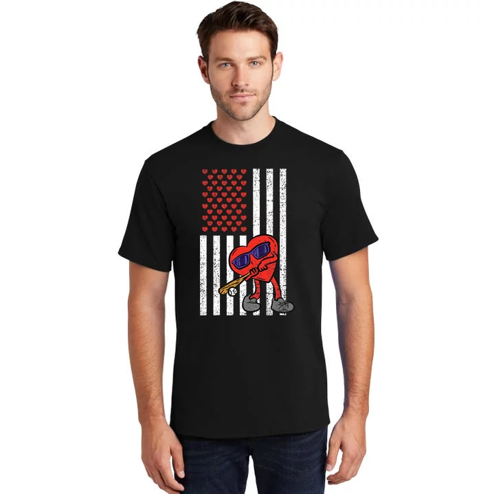 Heart Baseball American Flag Valentines Day Love Sport Tall T-Shirt