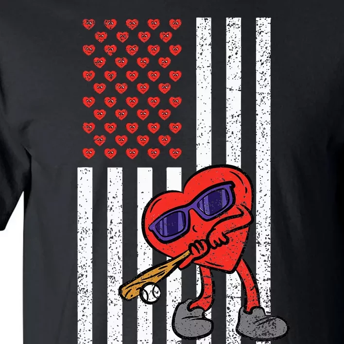 Heart Baseball American Flag Valentines Day Love Sport Tall T-Shirt