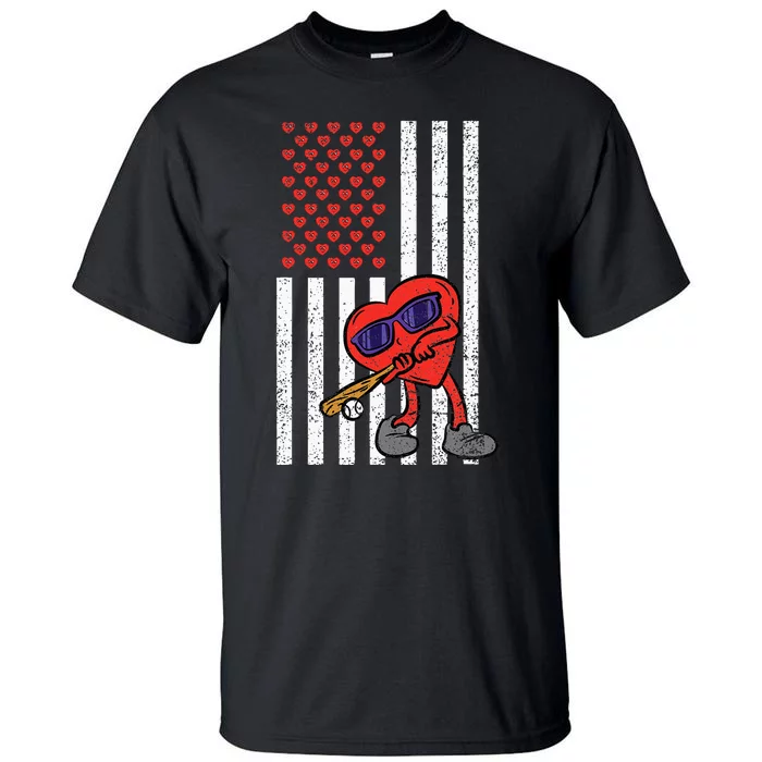 Heart Baseball American Flag Valentines Day Love Sport Tall T-Shirt