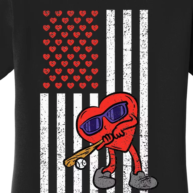 Heart Baseball American Flag Valentines Day Love Sport Women's T-Shirt