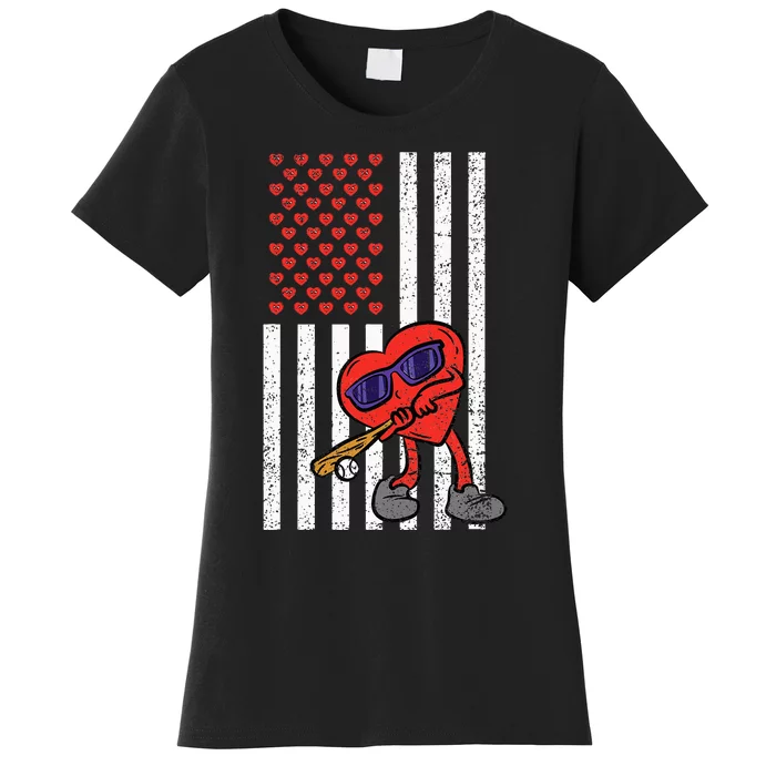 Heart Baseball American Flag Valentines Day Love Sport Women's T-Shirt