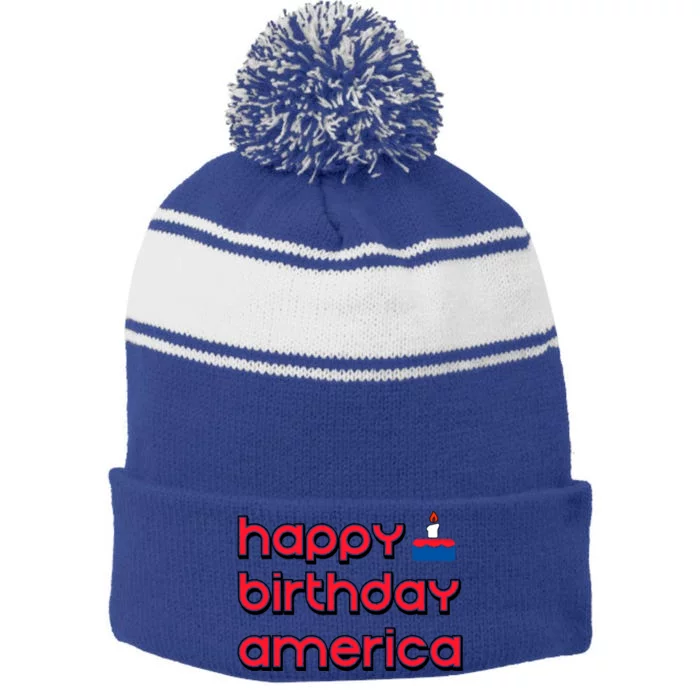 Happy Birthday America 4th Of July Independence Day Gift Stripe Pom Pom Beanie