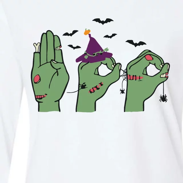 Halloween Boo ASL Halloween Hand Sign Language Womens Cotton Relaxed Long Sleeve T-Shirt