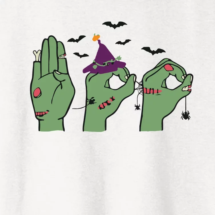 Halloween Boo ASL Halloween Hand Sign Language Women's Crop Top Tee