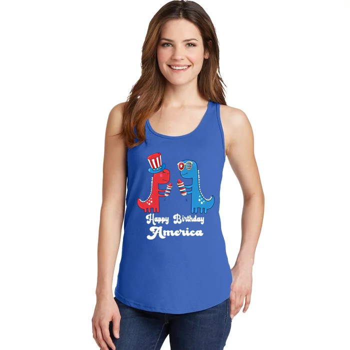 Happy Birthday America Funny 4th Of July Dinosaur T Rex Meaningful Gift Ladies Essential Tank