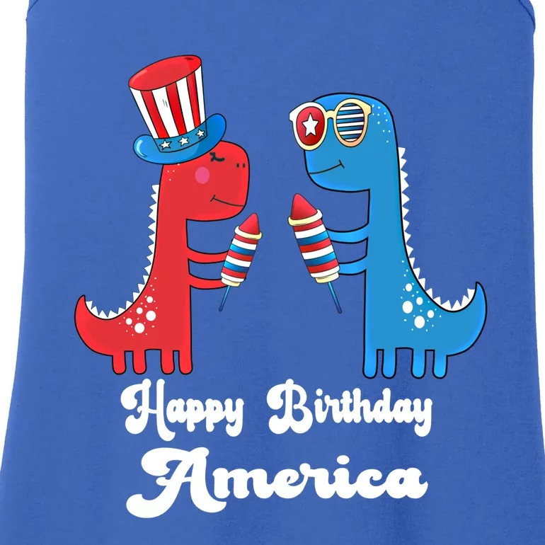 Happy Birthday America Funny 4th Of July Dinosaur T Rex Meaningful Gift Ladies Essential Tank