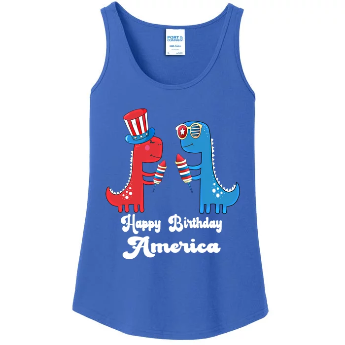 Happy Birthday America Funny 4th Of July Dinosaur T Rex Meaningful Gift Ladies Essential Tank