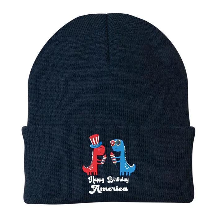 Happy Birthday America Funny 4th Of July Dinosaur T Rex Meaningful Gift Knit Cap Winter Beanie