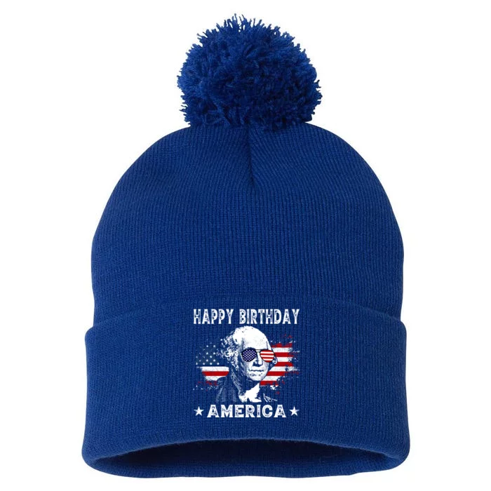 Happy Birthday America Funny 4th Of July George Washington Cute Gift Pom Pom 12in Knit Beanie