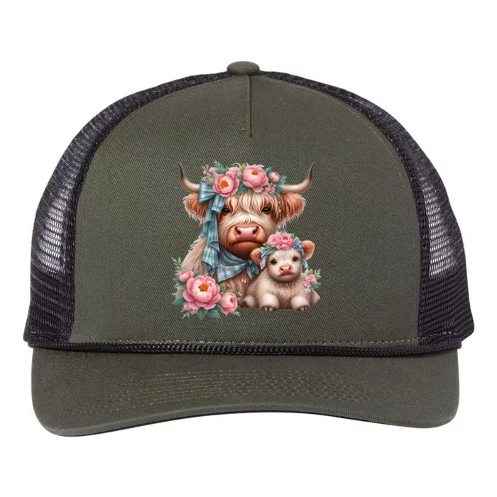 Highland Beef And Veal With Bows And Flowers Meaningful Gift Retro Rope Trucker Hat Cap