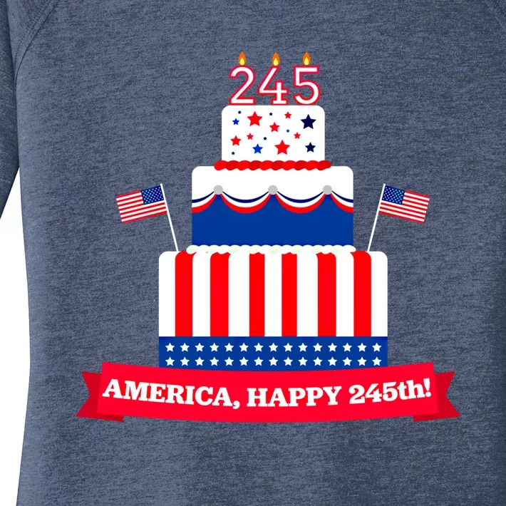 Happy Birthday America July 4th 2021 Patriotic American Flag Meaningful Gift Women's Perfect Tri Tunic Long Sleeve Shirt