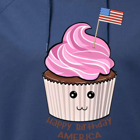 Happy Birthday America July 4th Fourth Usa Cupcake Flag Gift Performance Fleece Hoodie