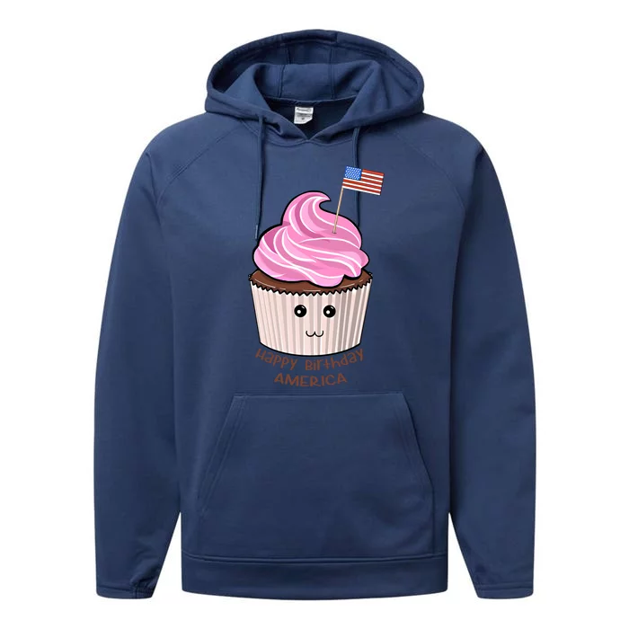 Happy Birthday America July 4th Fourth Usa Cupcake Flag Gift Performance Fleece Hoodie