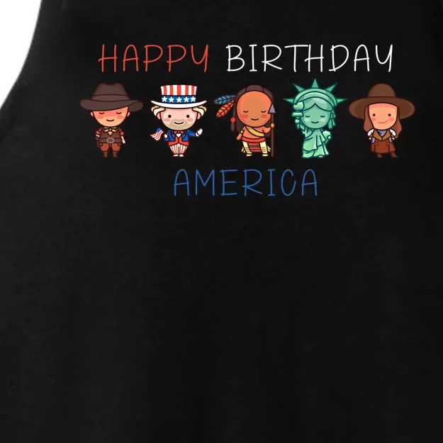 Happy Birthday America Patriotic American Outfit 4th Of July Gift Ladies Tri-Blend Wicking Tank