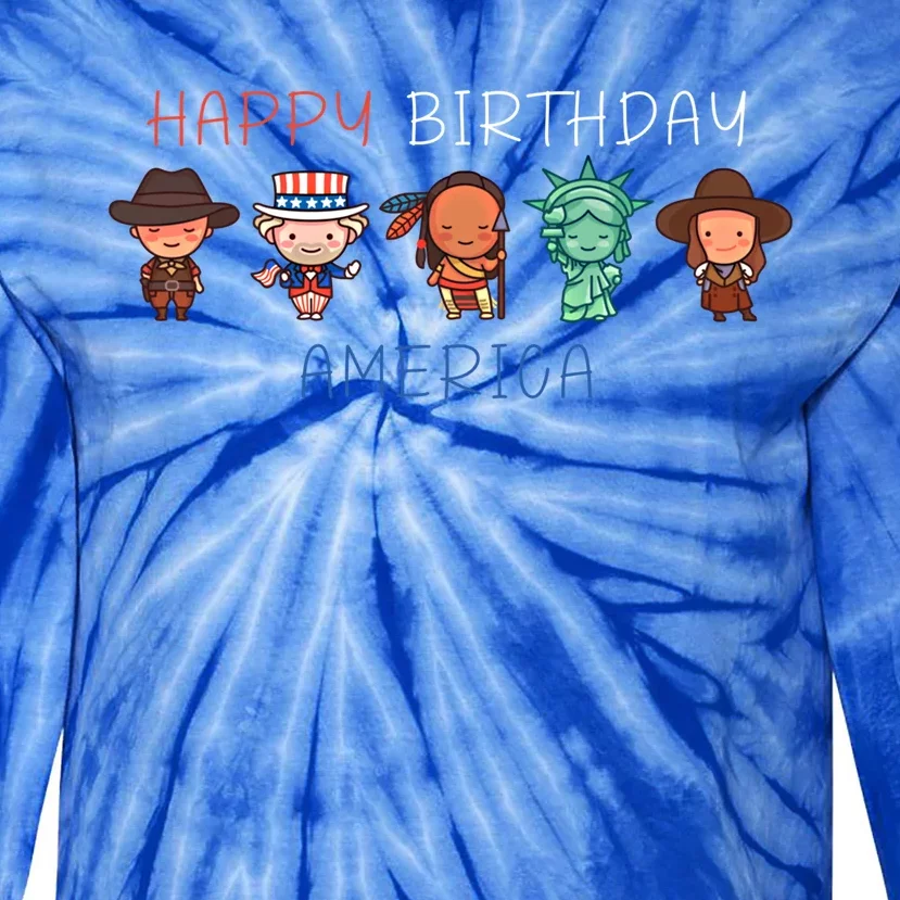 Happy Birthday America Patriotic American Outfit 4th Of July Gift Tie-Dye Long Sleeve Shirt